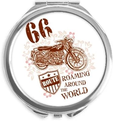 Motorcycle Flower Text Pattern Illustration Hand Compact Mirror Round Portable Pocket Glass