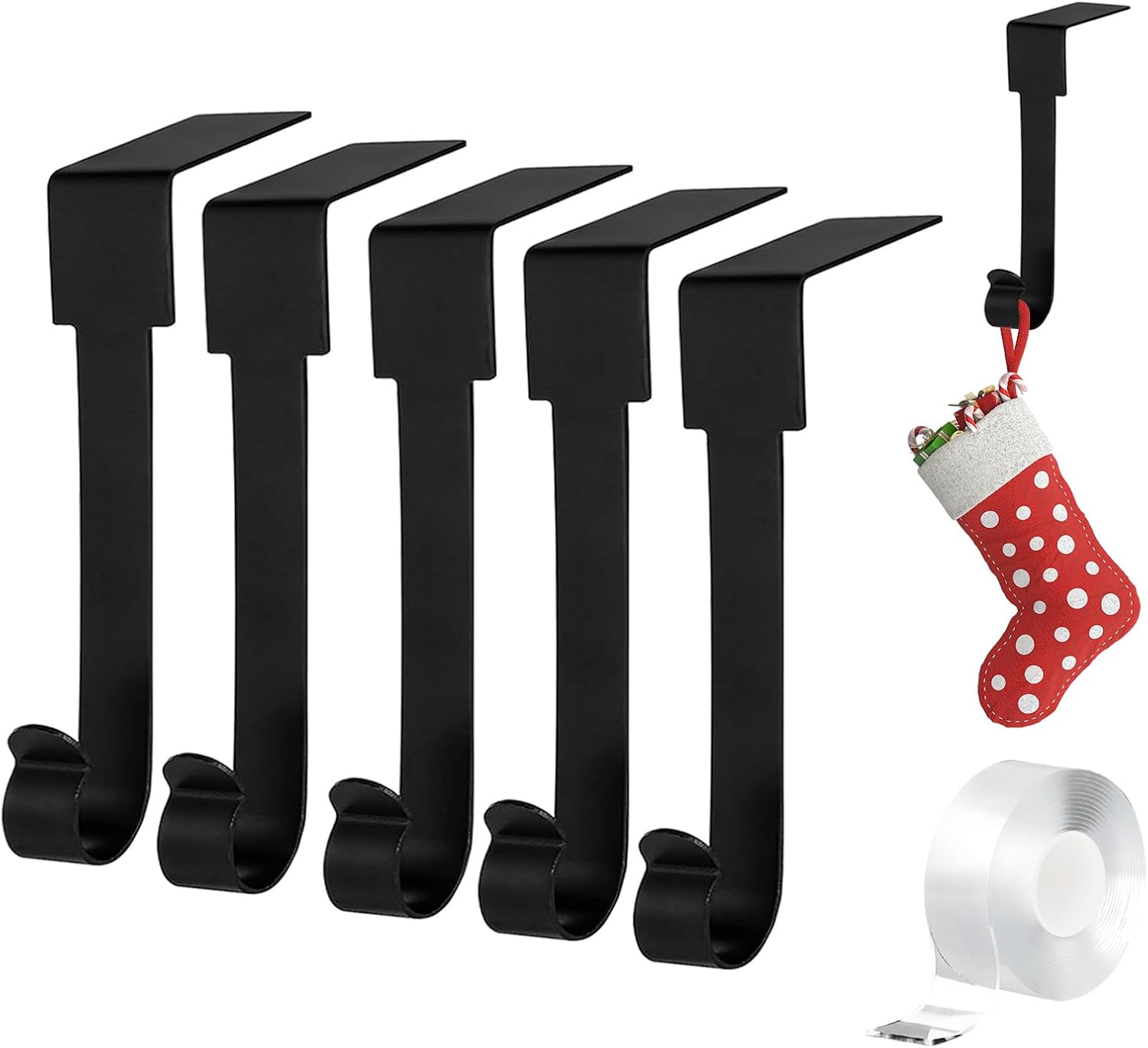 Christmas Stocking Holders for Mantle Set of 6 Black Metal Low Profile Xmas Mantle