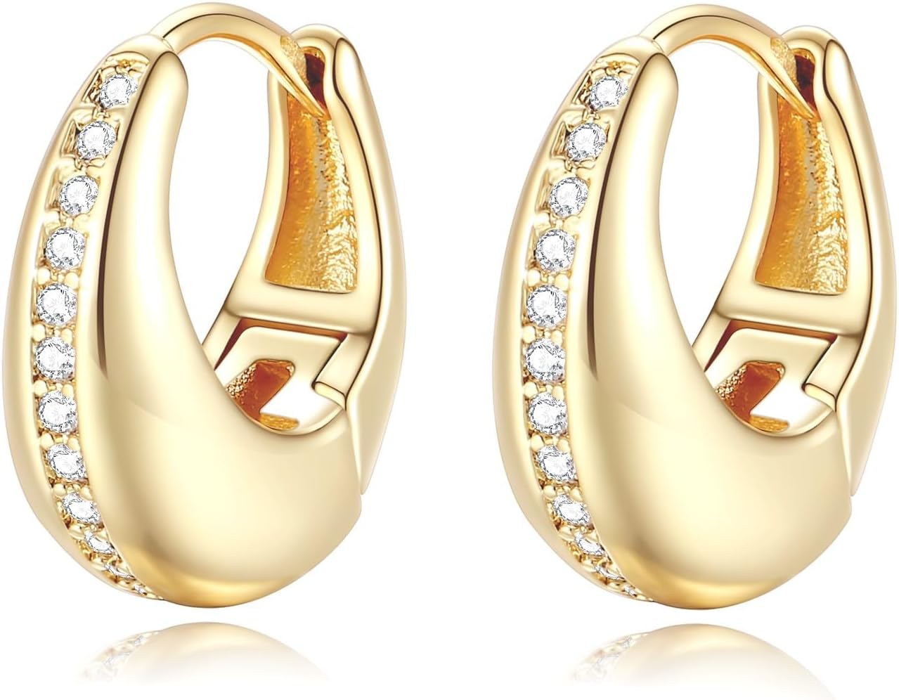 Gold Hoop Earrings for Women 14K Gold Hoop Earrings for Women Hoops Earring for womens Shape with a Line of Accented Bright Cubic Zirconia Cute Dainty Trending Hoops Earring for Womens