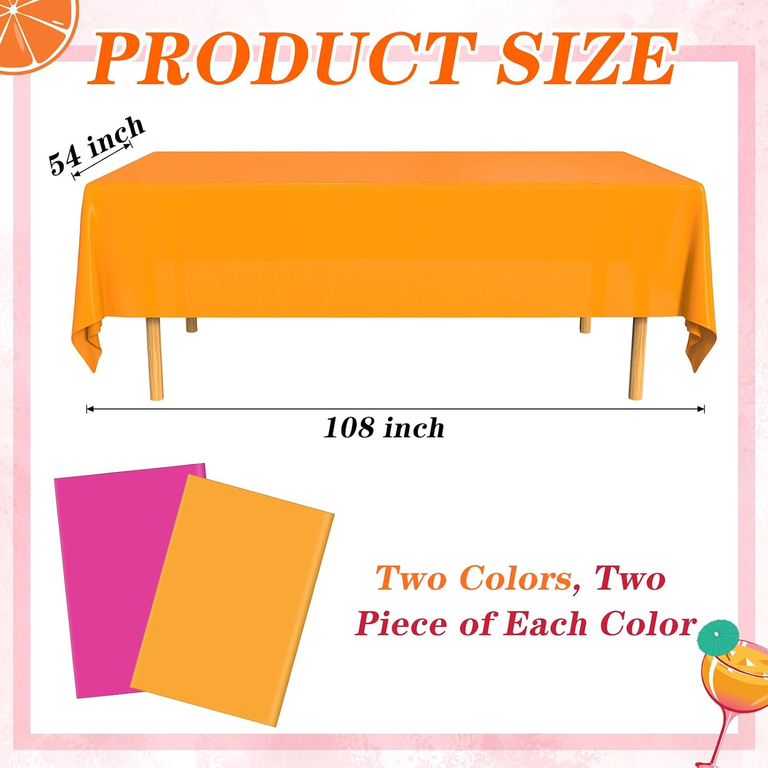 Lounsweer 4 Pcs Plastic Tablecloth 54 x 108 Inch Tequila Color Rectangle Tablecloth Waterproof Party Table Cover for Tequila Sunrise Theme Birthday Decoration Supplies(Pink and Orange)