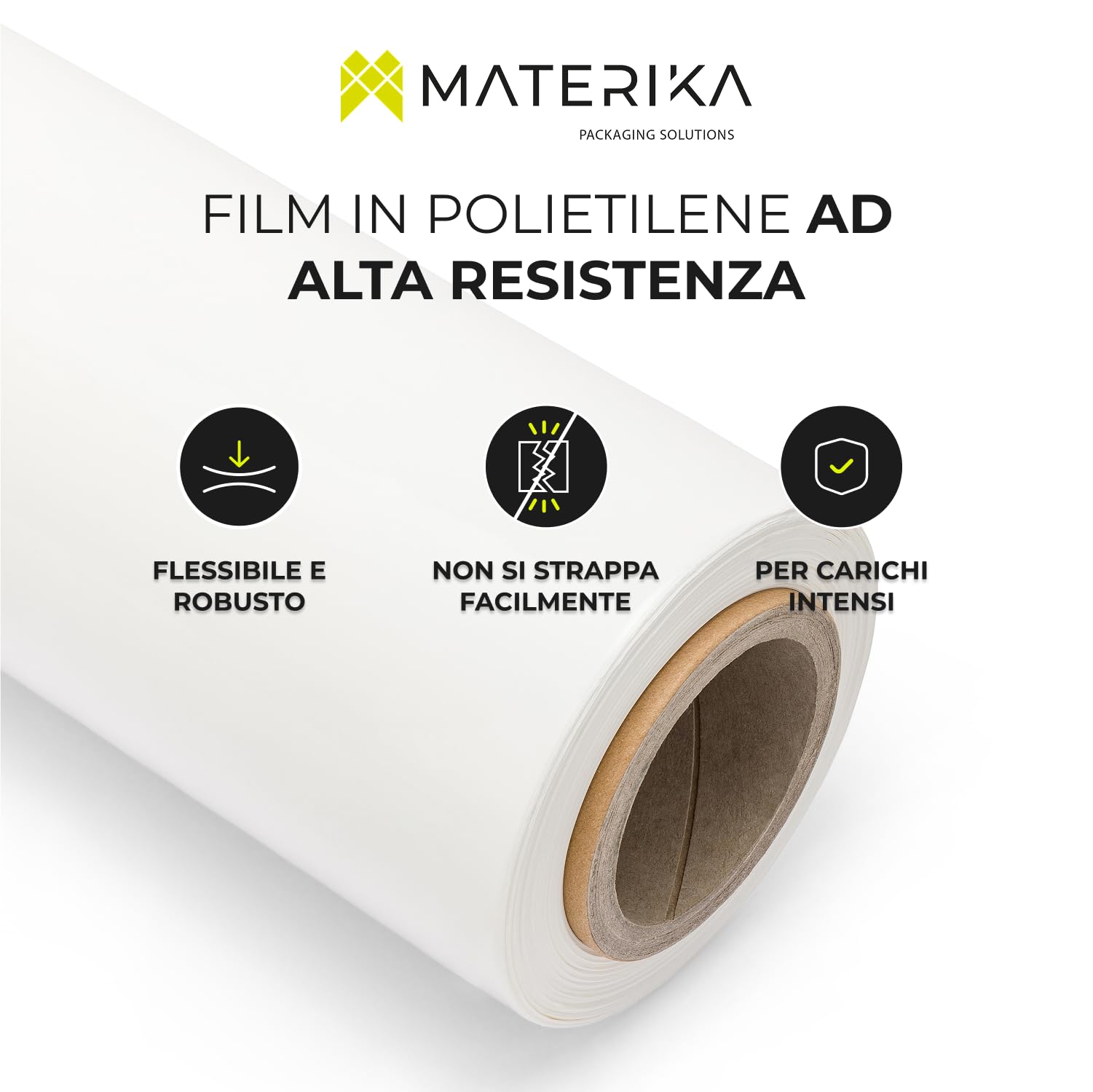 MATERIKA – Film Estensibile Bianco per Imballaggio, Traslochi e Spedizioni – 6 Rotoli da 160 m x 30 µ x 50 cm – Coprente, Antiurto, per Pallet, Scatole e Merci