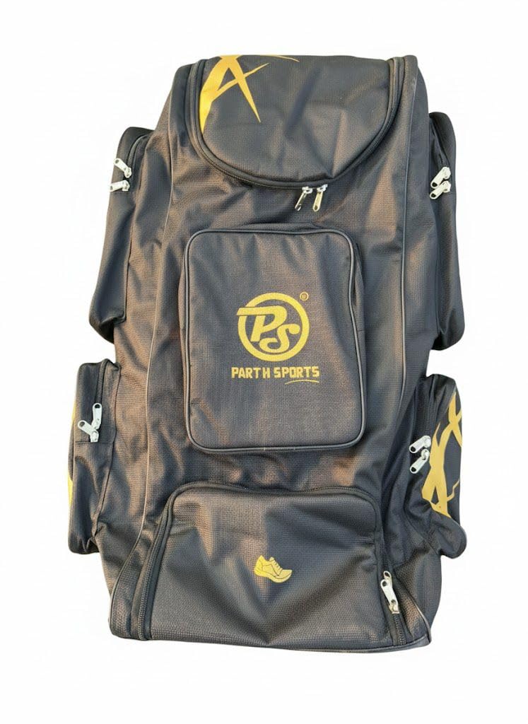 Cricket Kit Bag, Black with Yellow Design, Multiple Compartments, Backpack Style-image-8