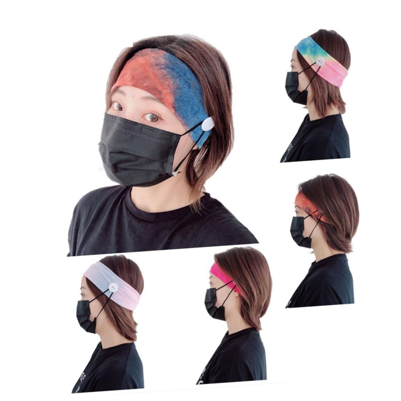 FRCOLOR 3 Set Di Fascia Per Il Fitness Con Orecchio Fascia Sportiva Polsini Traspirante Bottone Per Grigio Rosa Rosso 4 Pezzi*3