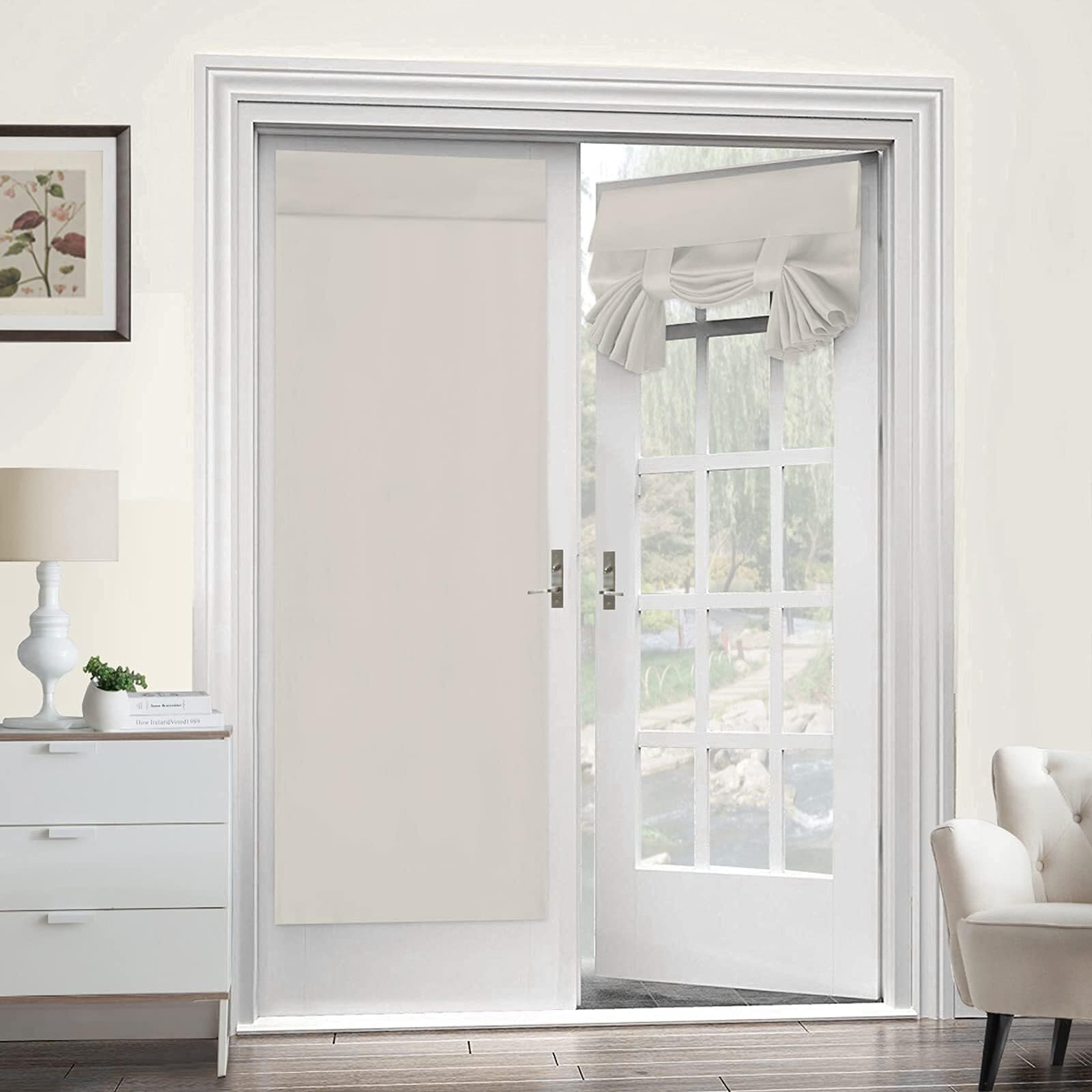 Juego de 2 paneles de cortina for puerta francesa, cierre de gancho y bucle sin orificio, opaco, con aislamiento térmico y a prueba de polvo for puerta corrediza/interior, 26" x 70" ( Color : Bianco )