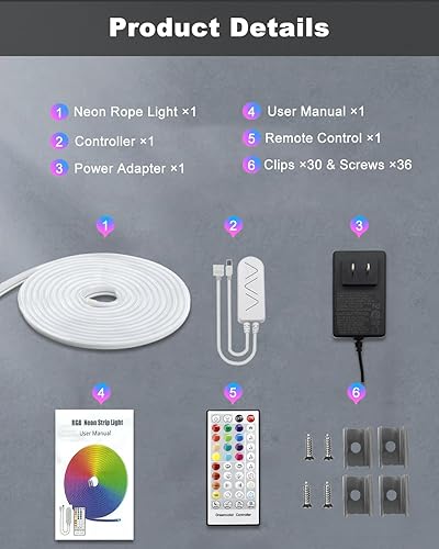Miniatura 8 de echosari Tira de luces LED RGBIC inteligentes, tira de luces de neón de 33 pies que funciona con Alexa y Google Assistant, tira de luces de neón con