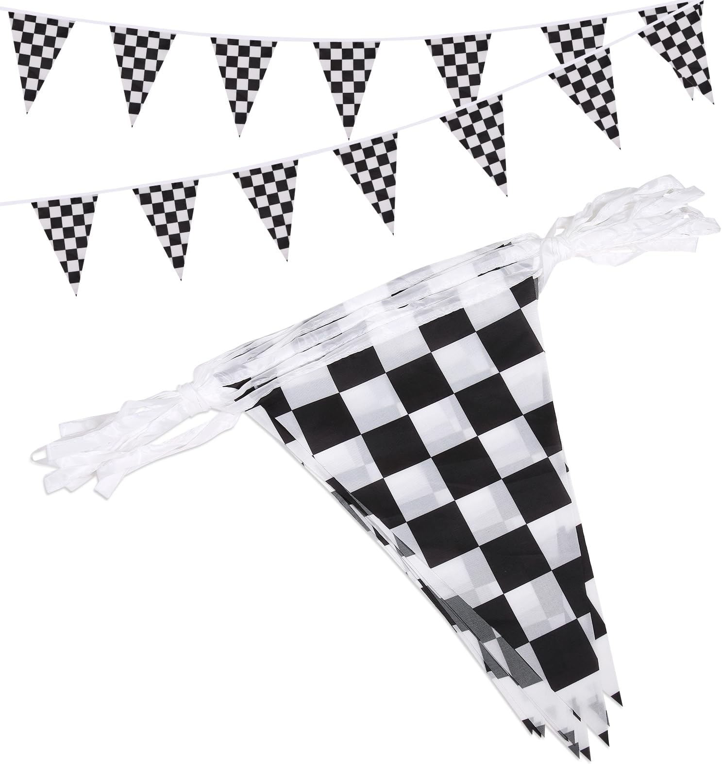 Reusable Party Decoration Pennant Banner - 21 Pcs Black & White Checkered Flags on a 30ft String – Perfect for Race Car, Racing, Checkered Themed Parties & Events