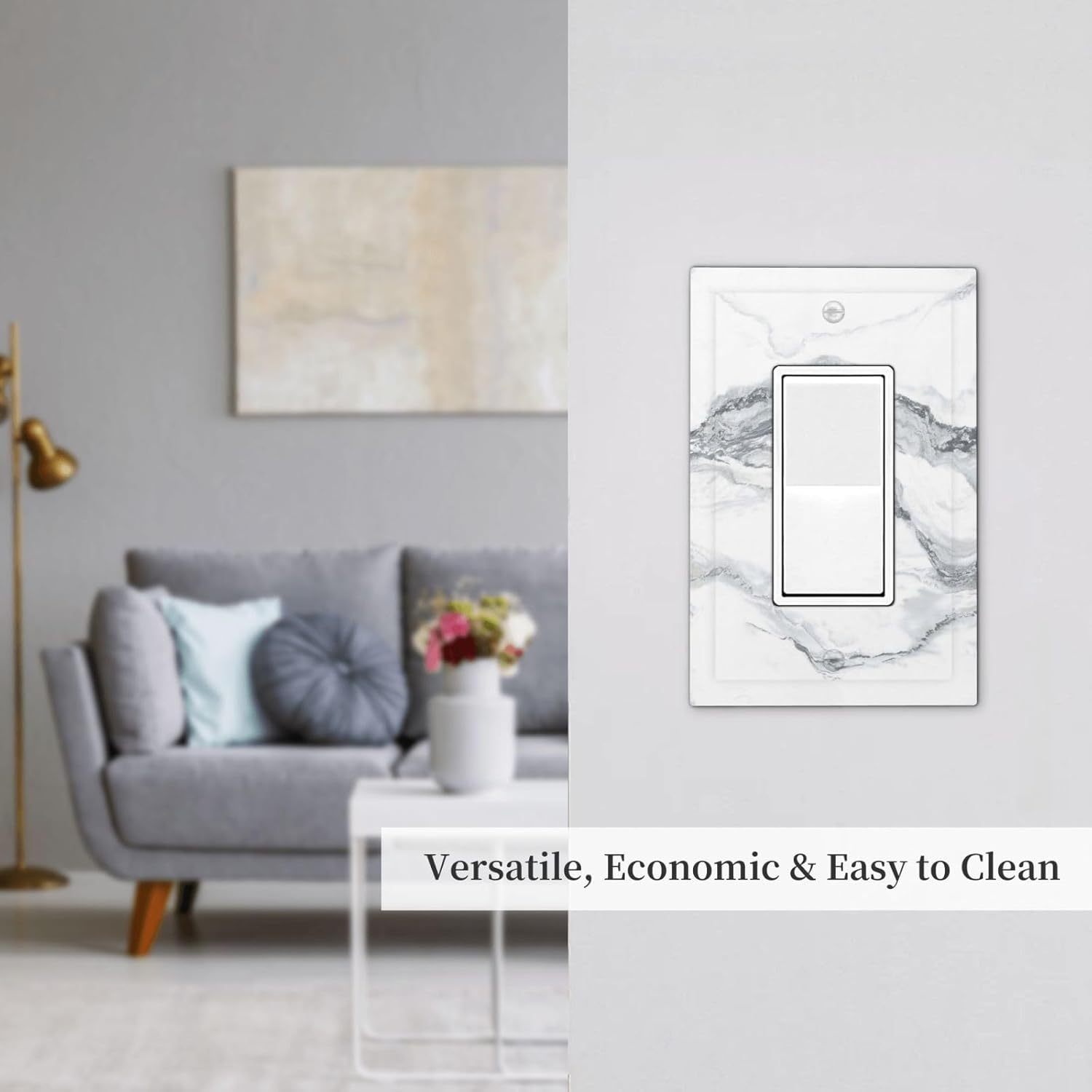 Decorative Outlet Covers White Gray Marble Pattern 1 Gang Single Rocker Light Switch Cover Plate GFCI Wall Plates Electrical Switch Plate Cover for living Room Home Decor