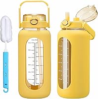 Vista 10 de Botellas de agua de vidrio de 64 oz con pajilla de medio galón, botella de agua motivacional grande con marcador de tiempo, botellas de agua