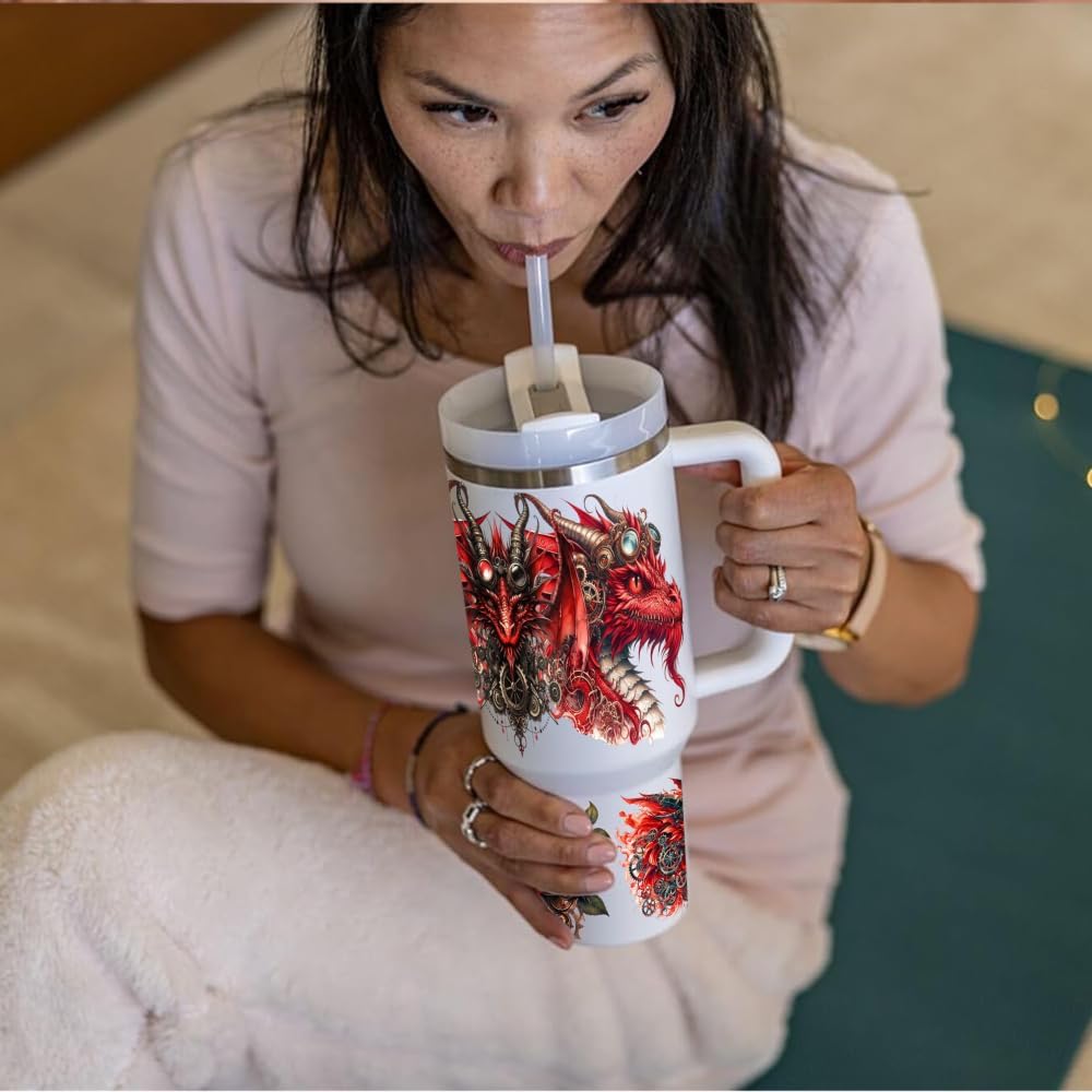 UV DTF Cup Wrap - 4 Set Feather Floral UV DTF Cup Wrap for 40 oz Tumbler, Faith Uvdtf Decals, Flower Butterfly Waterproof Rub on Transfer Stickers for Glass (Dragon-4 Sheet)