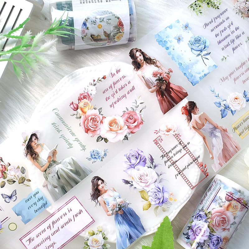 Image of New Popular PET Tape Modern Girls Collage Glossy Washi Tape for Decoration Small Fresh Flower Materials (90723)