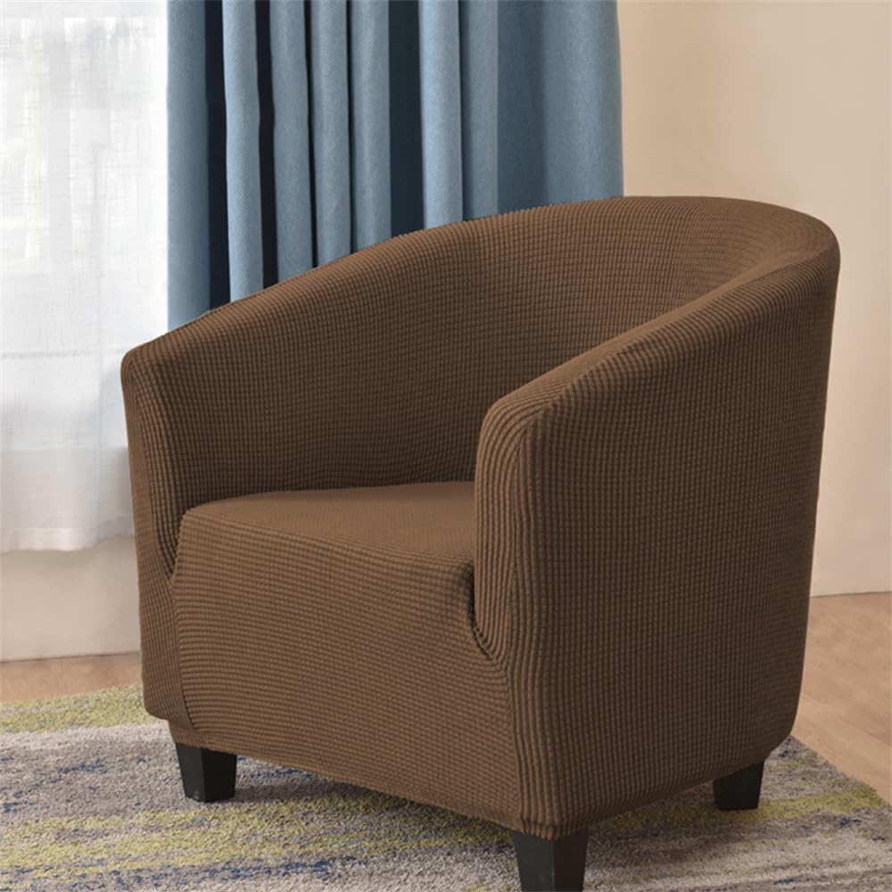WJHDWYD Convertible Chesterfield Armchair Cover Stretch Jacquard Solid Color 1 Seater Armchair Cover Lounge Club Armchair Cover, Easy to Install and Wash(Brun)