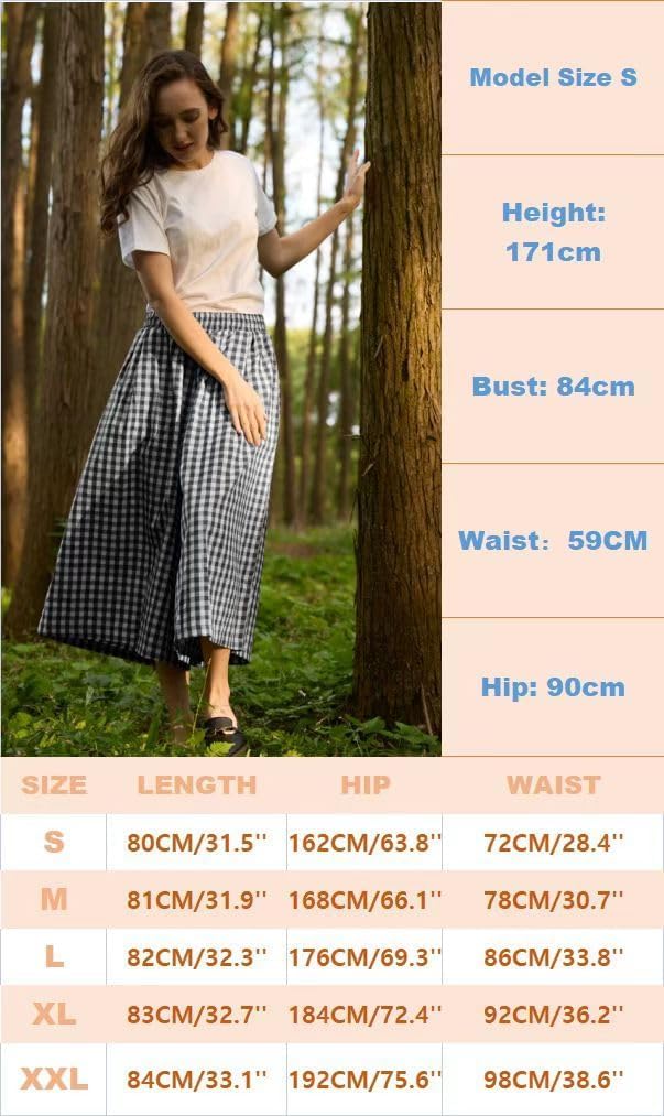 FaroDor Women Gingham Culottes Wide Leg Palazzo Pants Elastic Waist Plaid Capri with Pocket - Image 7