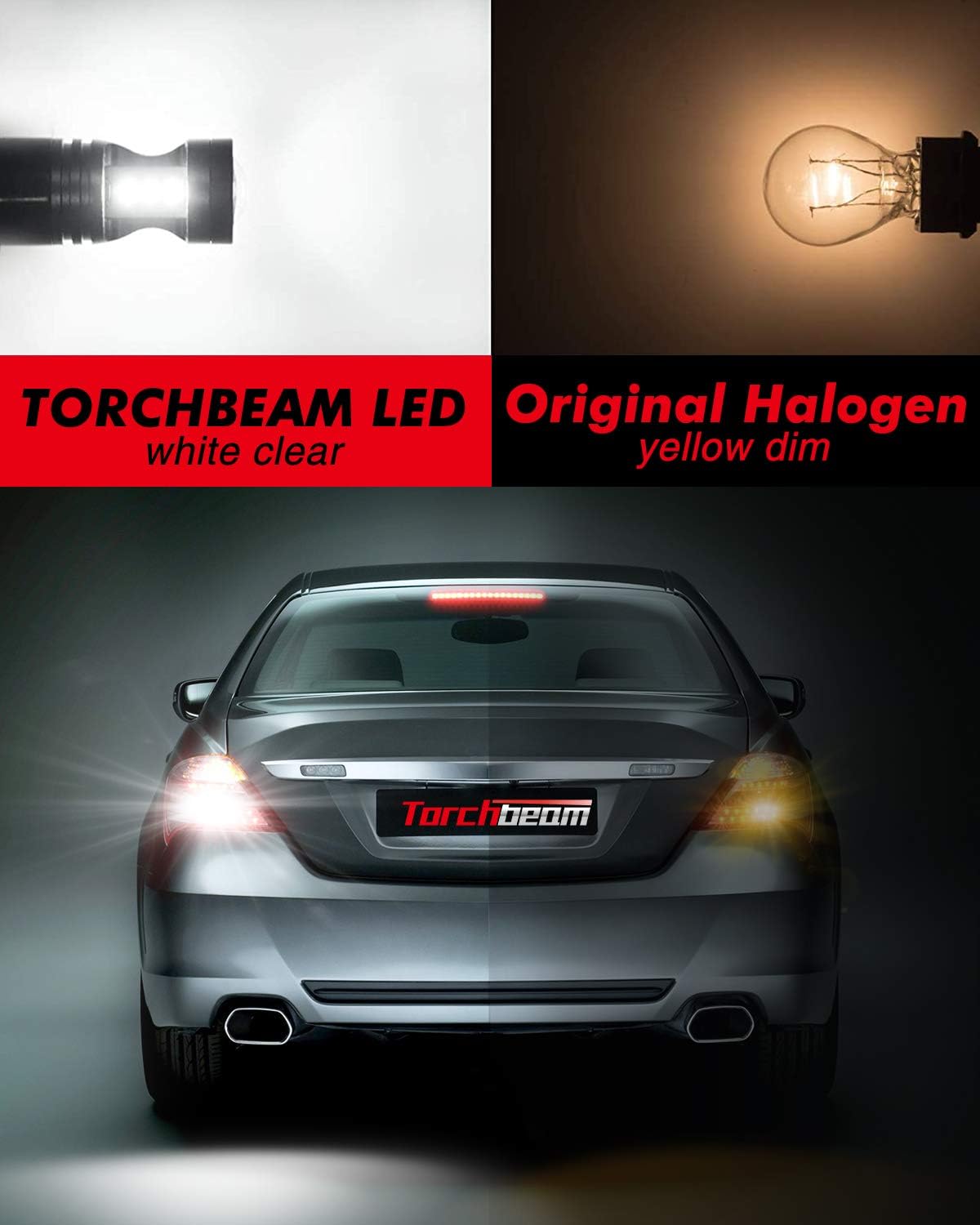 Torchbeam 3157 LED Light Bulbs 3600 Lumens with Projector Error-free For Reverse Back Up Lights DRL Brake Lights Fit 3156 3057 3056 4157 6500K Xenon White（Pack of 2）