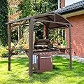 SHPAI 8’ X 5’ Hardtop Grill Gazebo, Hardtop BBQ Gazebo with 2 Side Shelves and Bottle Opener, Outdoor Grill Canopy with Galvanized Steel Double Roof for Patio Lawn Backyard Deck, Brown