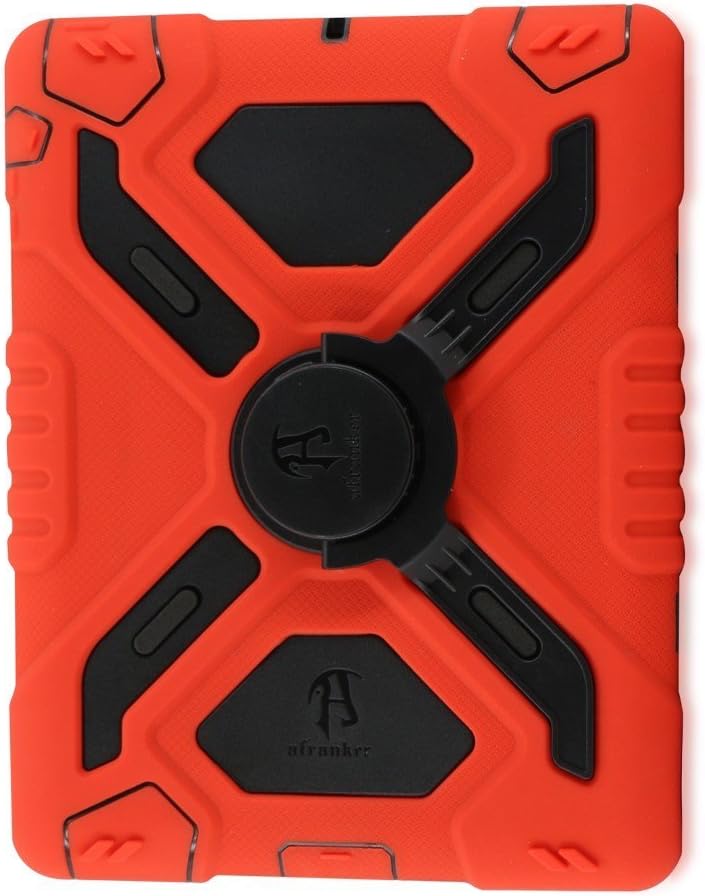 Ipad 2/3 / 4 Case Afranker Plastic Kid Proof Extreme Duty Dual Protective Back Cover with Kickstand and Sticker for Ipad 4/3 / 2 - Rainproof Sandproof Dust-Proof Shockproof (Red/Black)