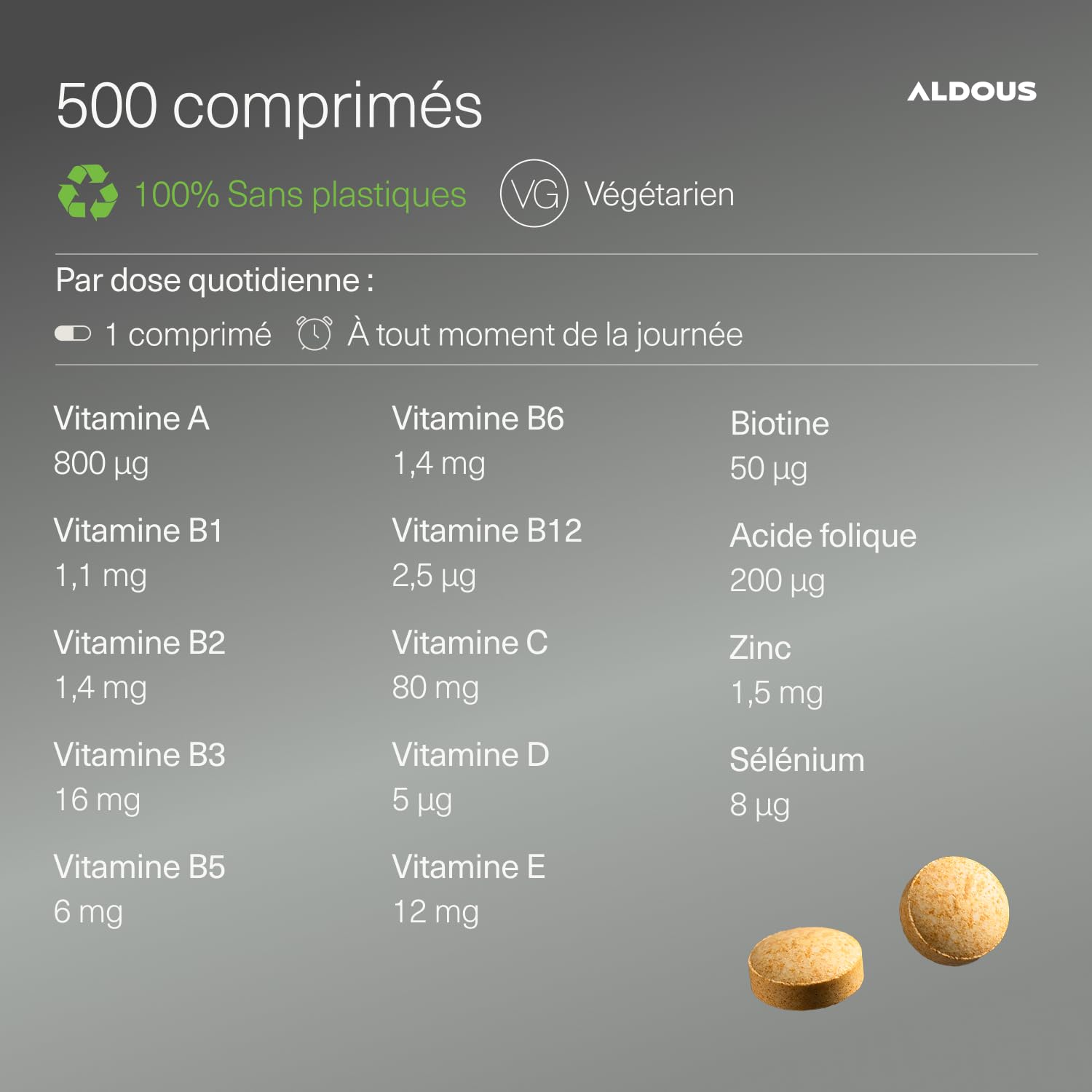Vitamines, Minéraux et Compléments - 500 Comprimés + 1 an - Avec Vitamine C | Vitamines D, E, A, B, Biotine, Acide Folique, Calcium, Zinc, Sélénium - Immunité, Fatigue, Cheveux - Complement alimentaire