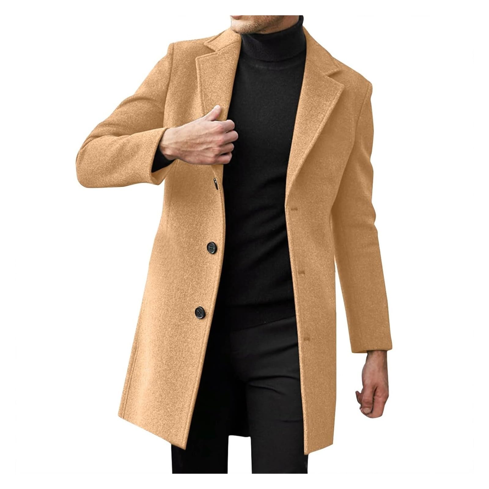 SIYAN Mantel Herren a Wollmantel Elegant Wintermantel Trenchcoat Freizeit Übergangsmantel Slim Fit Herren-Mäntel Mit Taschen Herrenmantel Winterjacke M - 4XL(Khaki,3XL)