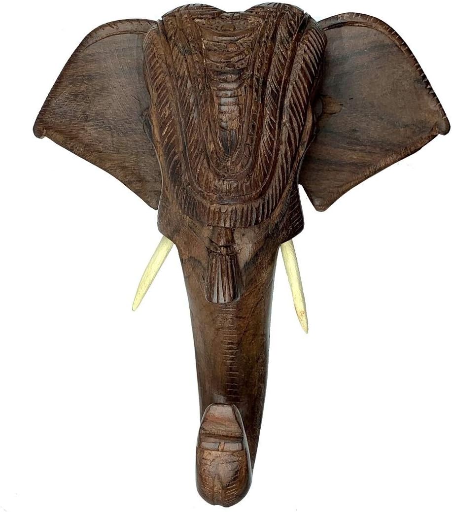 Sahya DaleWooden Elephant Head Showpiece- Hand Made Rosewood 24 x 28cm