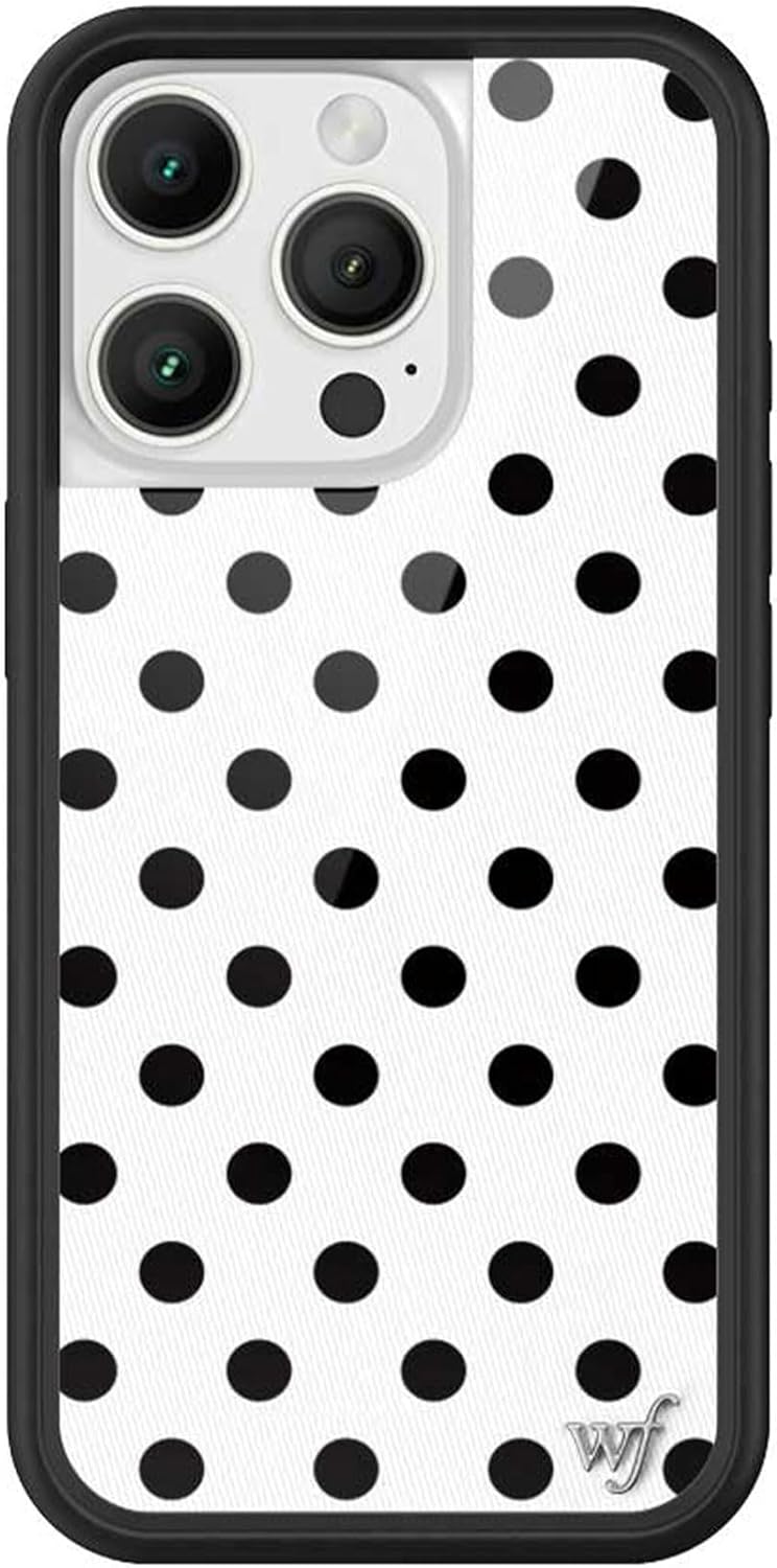 Wildflower Cases - Compatible with iPhone 16 Pro | Protective Black Bumper, 6.5ft Drop Test Certified, Women Owned Small Business | Spots Aesthetic Trendy Cute | Polka Dot - White & Black