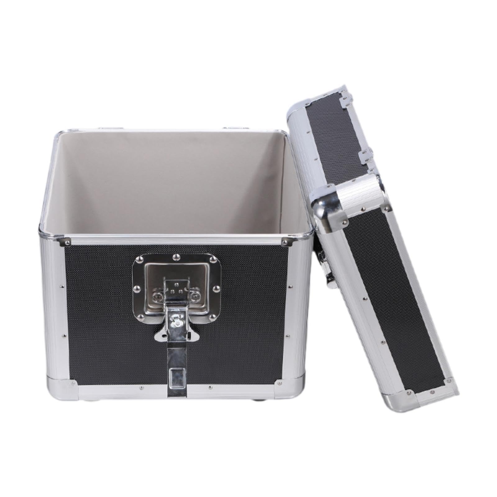 Scatola Porta Dischi Vinile Custodia Archiviazione Organizzatore Cassettina Maneggevole Alluminio Robusto Resistente All'umidità con Blocco per DJ App, L Black
