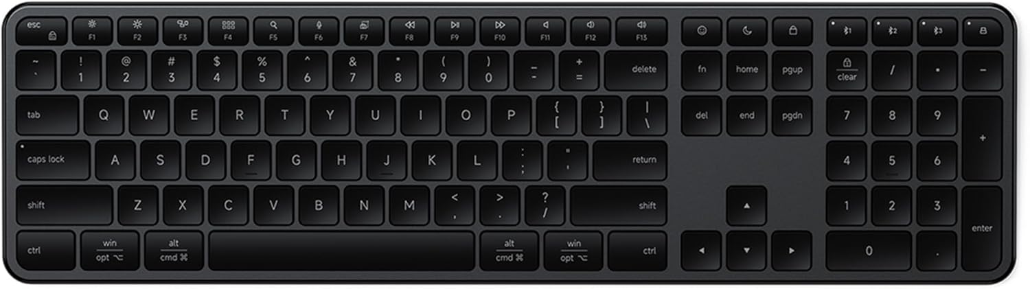 Satechi Slim EX3 Wireless Keyboard, Full-Size Keyboard w/Numpad, Multi-Device Bluetooth, 2.4GHz Connection for macOS, Windows, Android, Instant OS Key Remap,USB-C Rechargeable Battery, Space Black