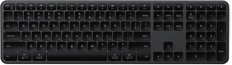 Satechi Slim EX3 Wireless Keyboard, Full-Size Keyboard with Numpad, Multi-Device Bluetooth, 2.4GHz Connection for macOS, Windows, Android, Instant OS Key Remap,USB-C Rechargeable Battery - Space Black