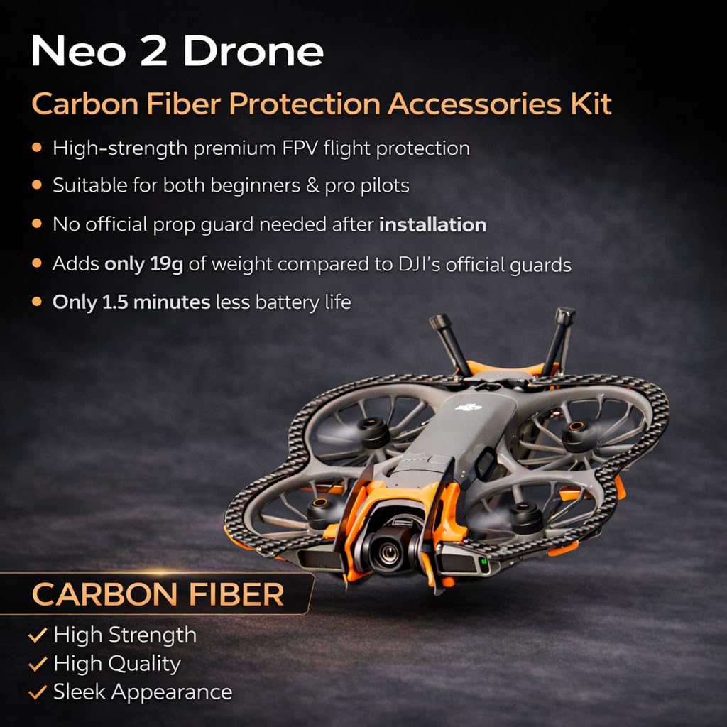 Neo 2 Kit de accesorios de protección para drones DJI Neo 2 - Protectores de hélice, parachoques cardán, ala trasera y tren de aterrizaje (fibra de carbono) (gris)
