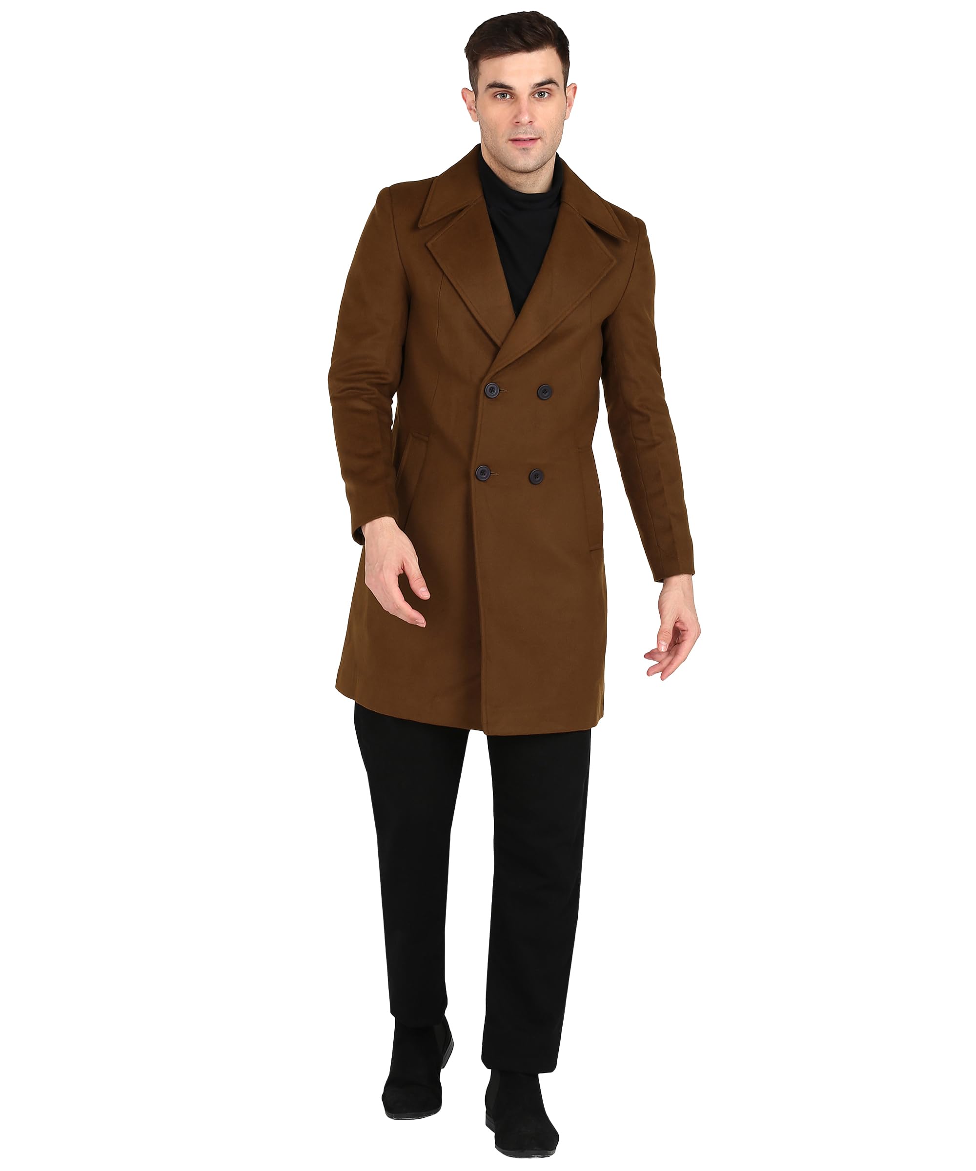 ESSENTIELEMen's Khaki Trench Coat Slim Fit Notch Lapel Single Breasted Top Coat Winter Warm Woolen Tweed Business Long Jacket Overcoat