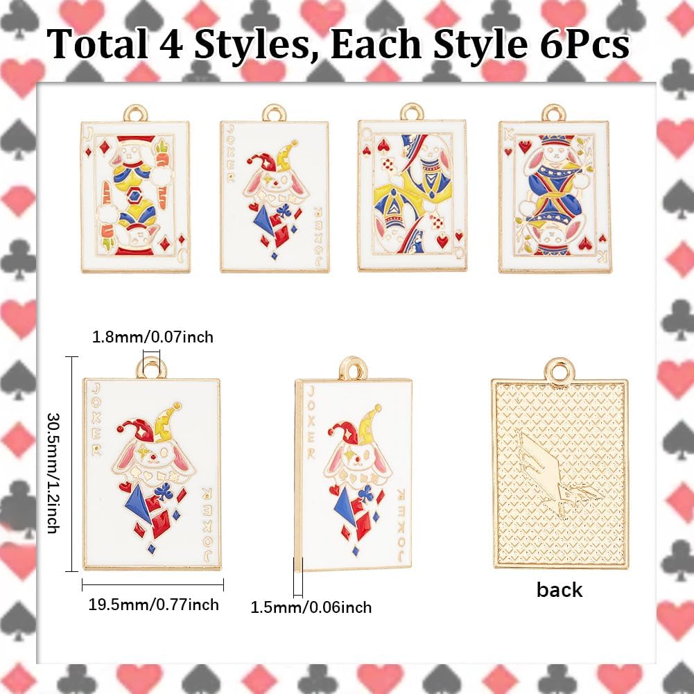 SUNNYCLUE 1 Box 24Pcs 4 Styles Playing Card Charms Poker Charm Alloy Enamel Light Gold Colors Jack Queen King Joker Cards Charm for Jewelry Making Charms DIY Keychain Bracelet Earrings Necklace Anklet - Image 2