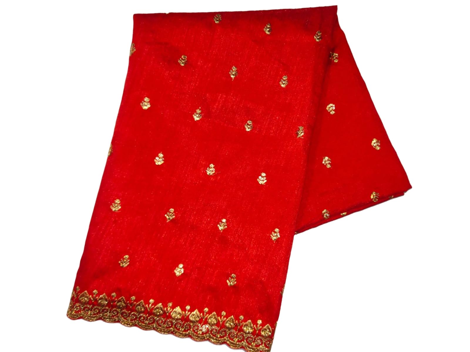 Red Raw Silk Fabric with Gold Embroidery Work, 1 Metre, Traditional Border Design-image-44
