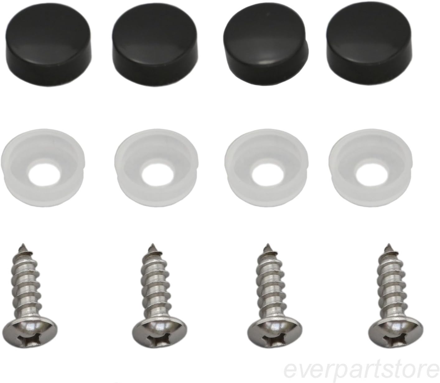 Set of 4 Stainless Steel Fasteners for License Plates, Frames, and Covers on Domestic Cars, Trucks, Vans, SUVs - Rustproof, Self Tapping Mounting Bolts (M6x20 Screws + White Screw Covers)
