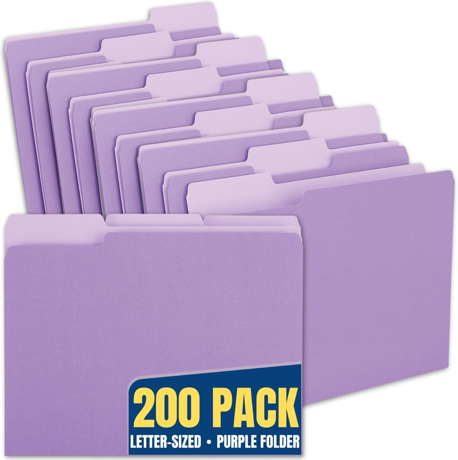 1InTheOffice Purple File Folders Letter Size, File Folders Letter Size, Colored File Folders, 1/3 Cut Tab, 200 Pack