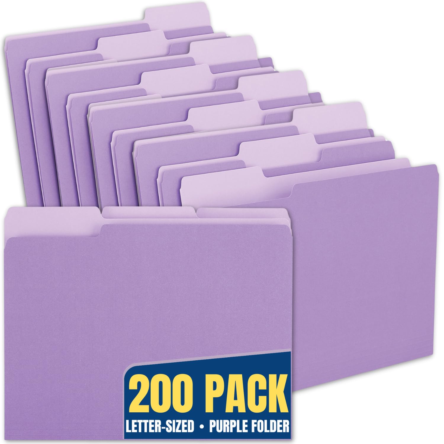 1InTheOffice Purple File Folders Letter Size, File Folders Letter Size, Colored File Folders, 1/3 Cut Tab, 200 Pack