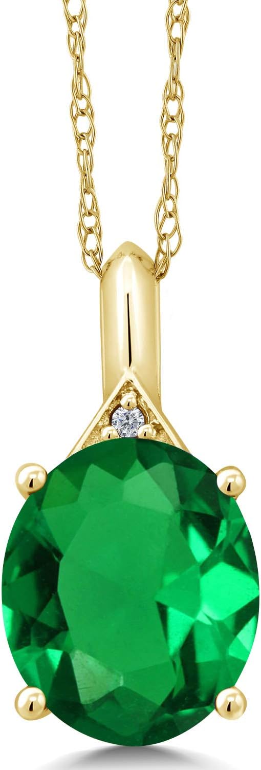 Gem Stone King 14K Yellow Gold Oval Gemstone Birthstone and White Diamond Necklace | Oval 12X10MM | White Gold Pendant Necklace For Women | With 18 Inch Chain