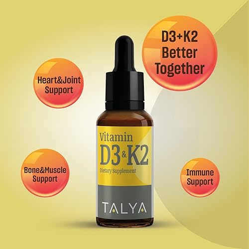 Miniatura 2 de TALYA Suplemento dietético de vitamina D3 y K2 0.34 fl. oz  Apoya la salud inmunológica, ósea, dientes y musculares  Apoya la salud de la función