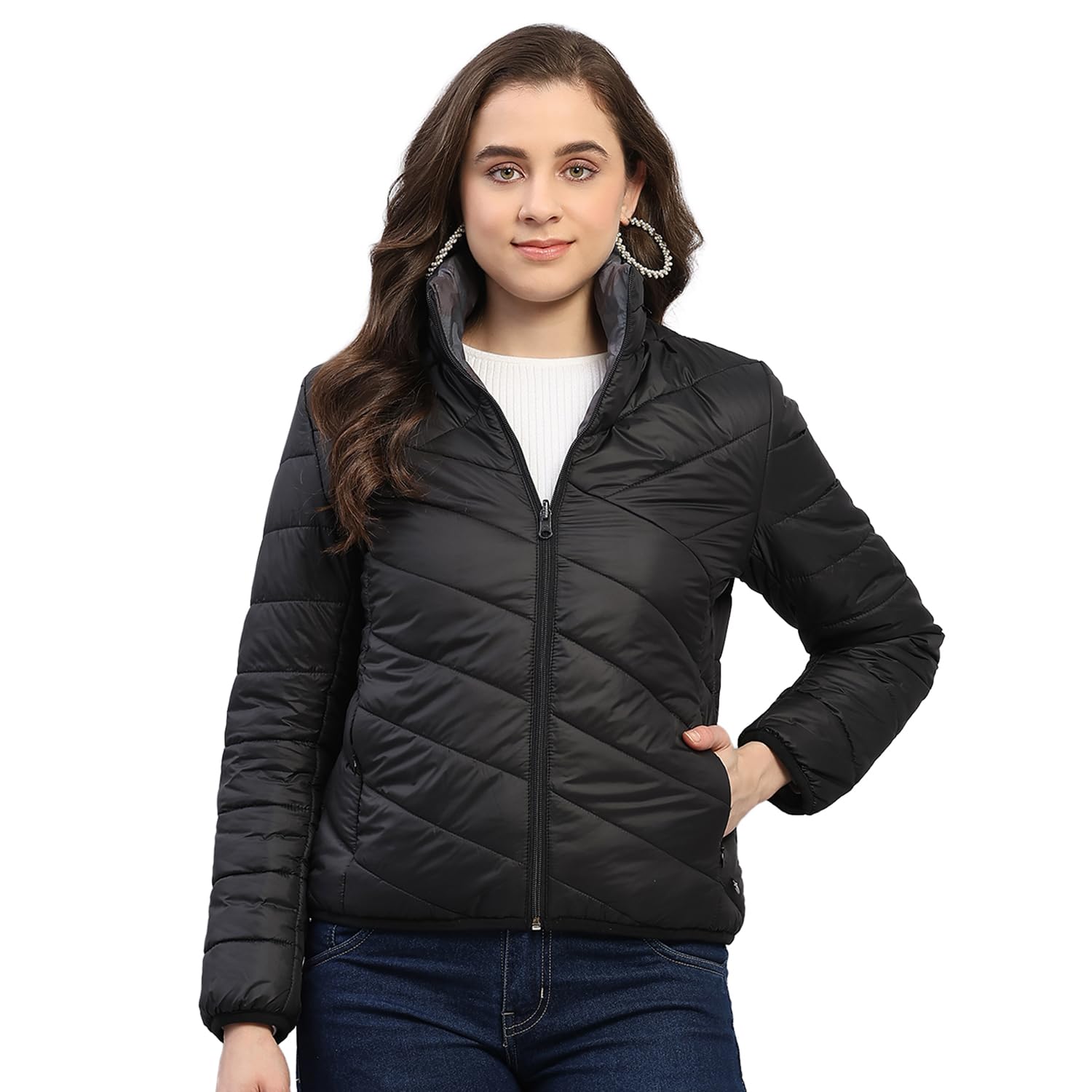 monte carlo Womens Regular Fit Solid Collared Neck Zipper Full Sleeve Winter Jacket Women Winter Jacket | Stylish Zipper Jacket | Casual Winter Wear For Women's (Pack Of 1)-picture-12