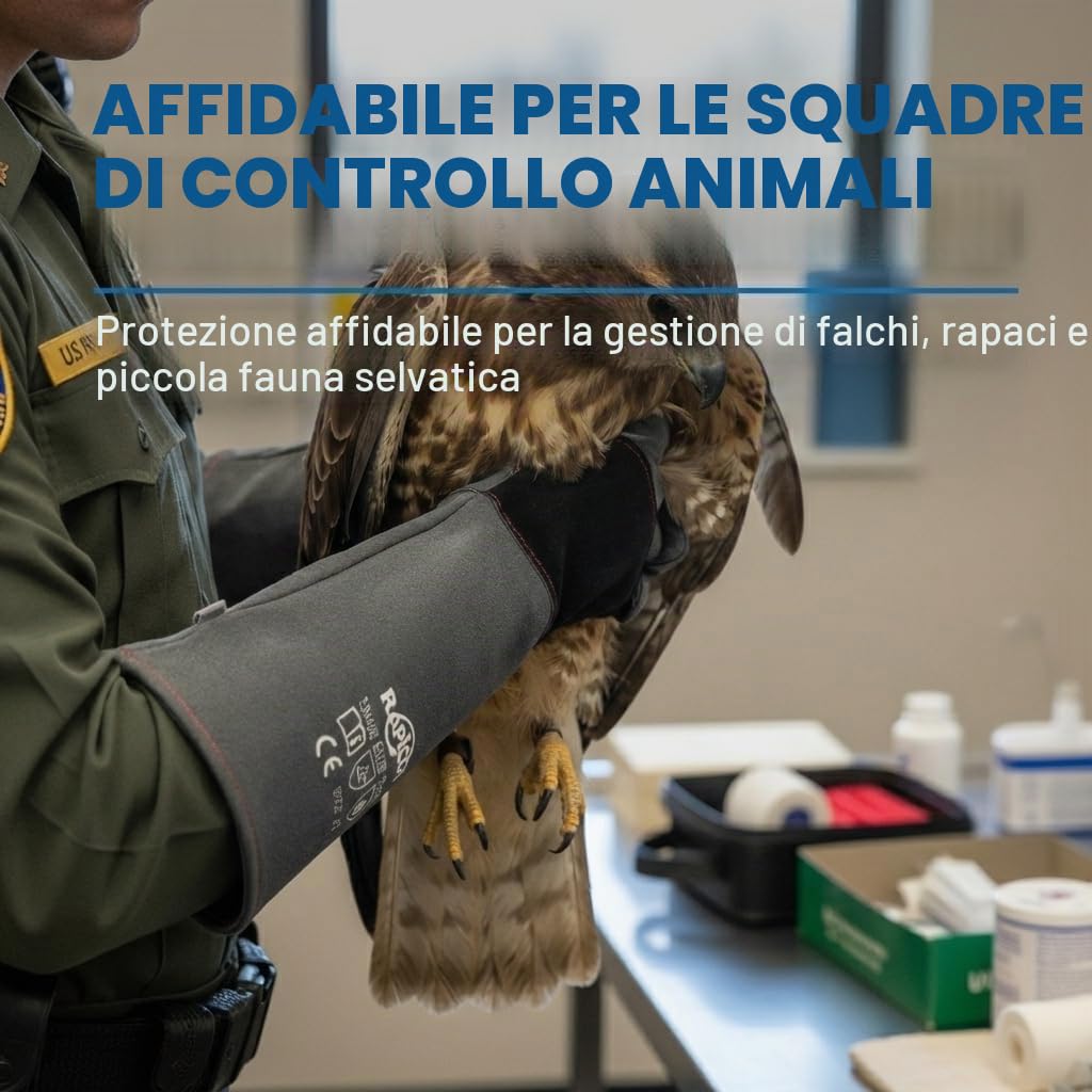 RAPICCA Guanti per la Manipolazione Degli Animali a Prova di Morso Rinforzati in Pelle 40.6cm