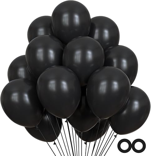 Paquete de 60 globos negros, globos de látex negros de 12 pulgadas, calidad de helio para fiesta de cumpleaños, graduación, vacaciones, boda, baby