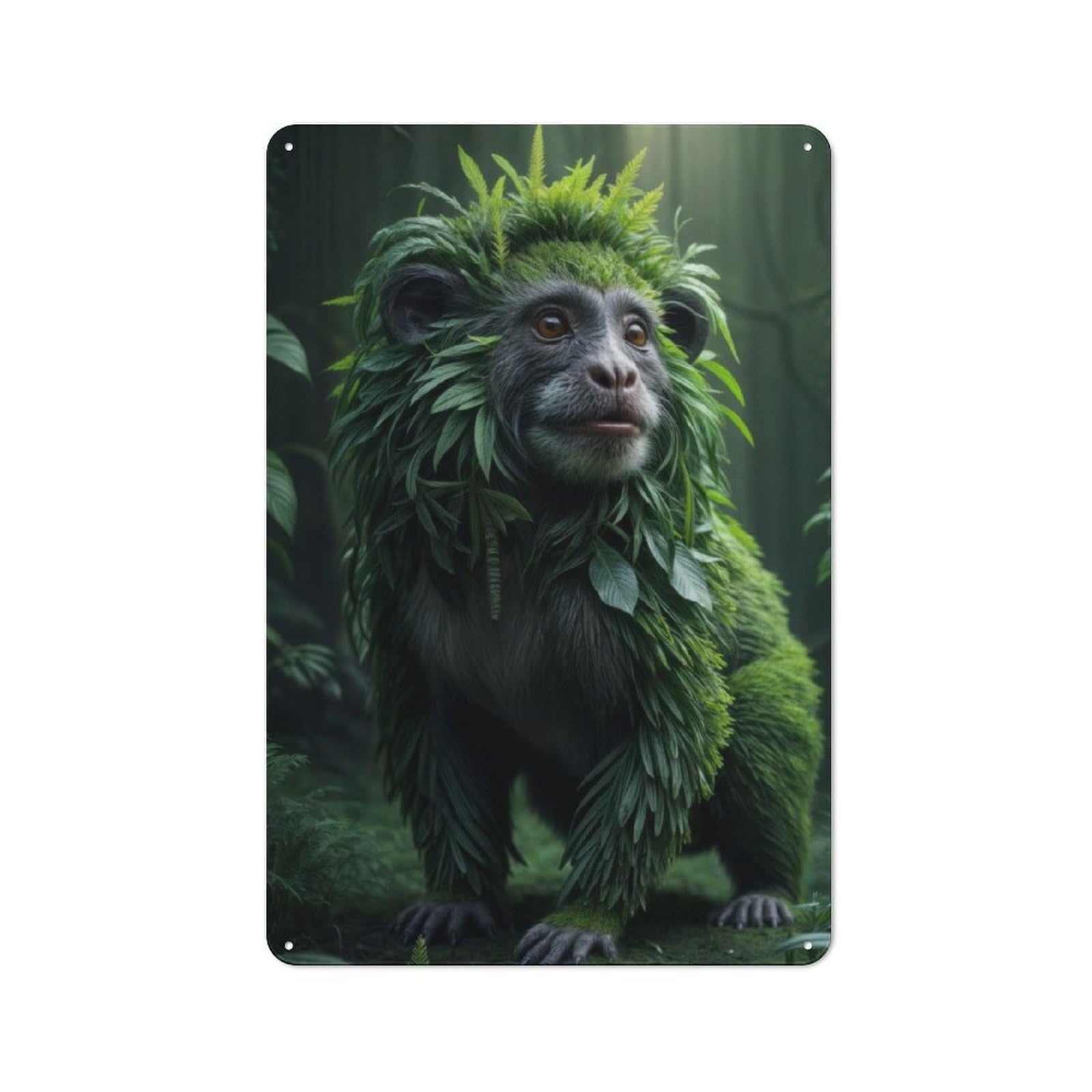 Vintage Tin Sign 30x20cm with Monkey in Foliage for Hobby Room Or Studio, for Studio Owners Refreshing A Room in Autumn
