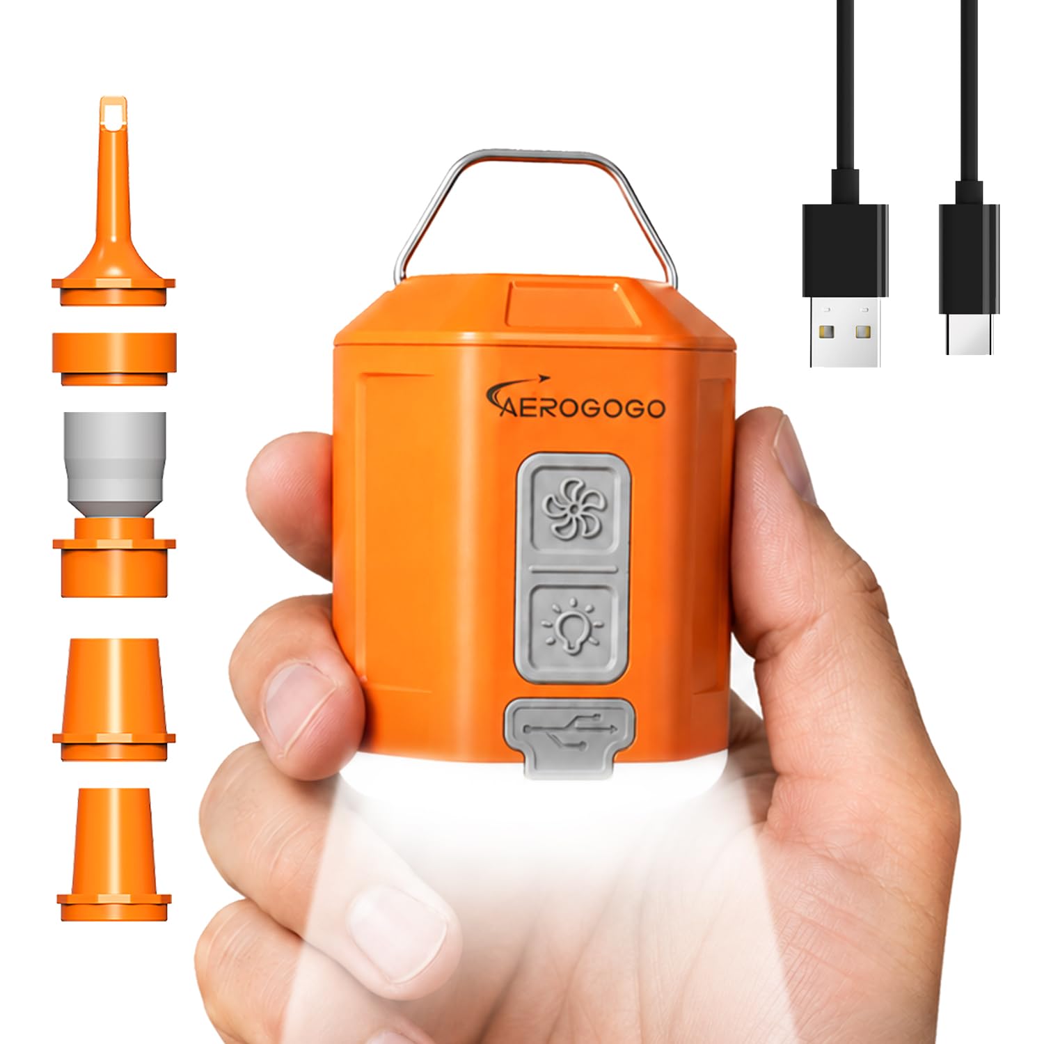 Aerogogo GIGA Pump 4 mini bomba de aire de 4,2 kPa con linterna de camping, bomba de aire portátil, bomba de aire recargable que puede desinflarse, bomba de aire de viaje para colchón de cama de aire
