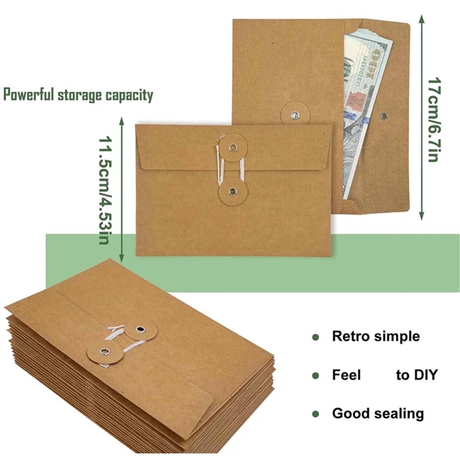 Koperty z papieru kraftowego 40–100 szt. Brązowe koperty Manilla z zapięciem na sznurek Kieszenie projektowe Organizer na dokumenty, 100 x 16,7 cm (100 szt.)