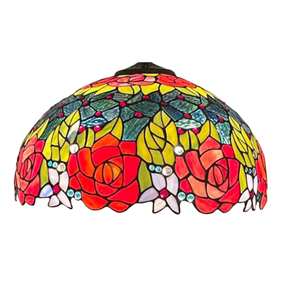 SaryEdge 16-Inch Red Rose Shade Replacement, Only Tiffany Style Stained Glass Lampshades, Retro Pastoral Floral Lantern Shade Suitable for Table Lamp Floor Lamp Hanging Lamp，，