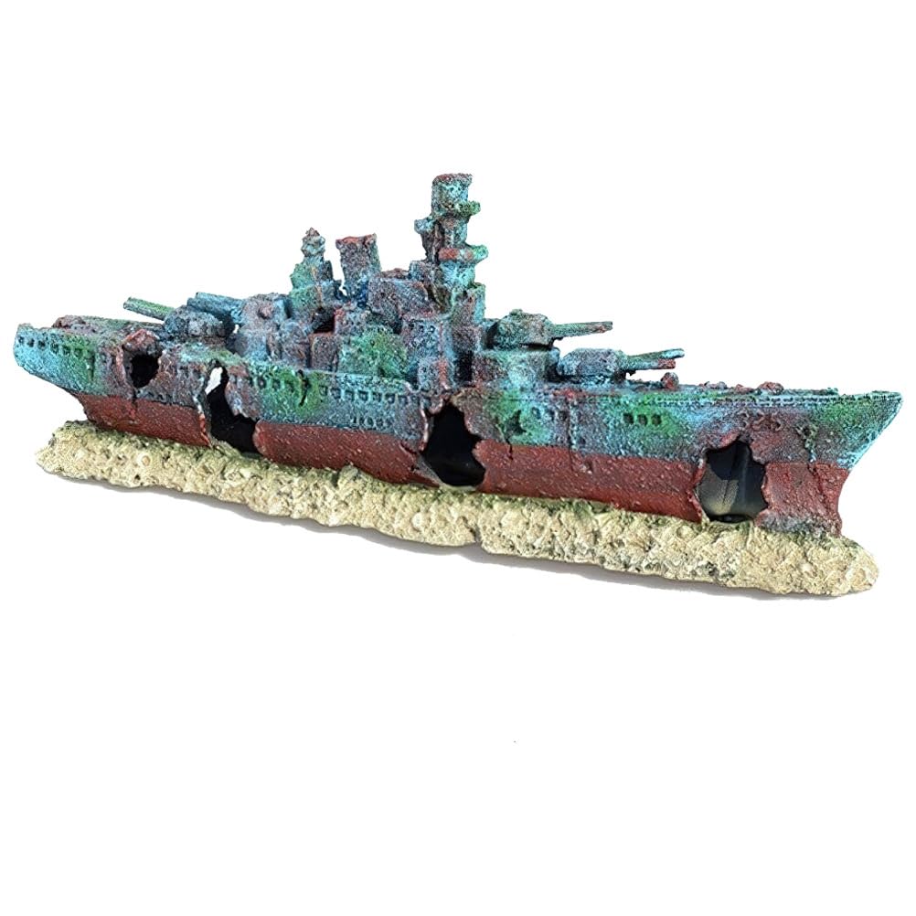 Toyvian Décoration d'épave d'aquarium : Ornement de Bateau coulé en résine pour Aquarium ; décor de Bateau naufragé pour cachette de Poisson