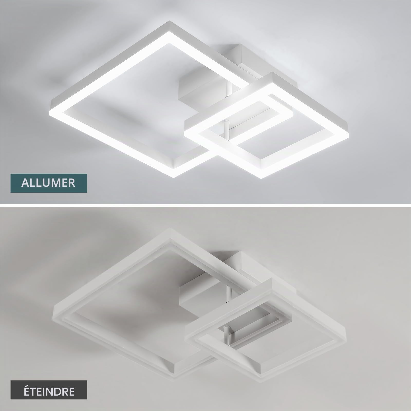 Osairous Plafonnier LED, 36W 4050LM Luminaire Plafonnier Moderne Acrylique Carré, Lumière Blanche 6500K Lampe de Plafond Aluminium pour Chambre, Cuisine, Salle à Manger, Blanc, 52CM