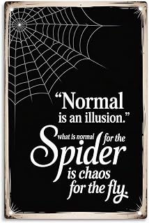 Spider Web Normal is an Illusion” Quote Tin Sign, Vintage Inspirational Spider Metal Sign Print Aesthetic Room Decoration for Home Bedroom Kitchen Bar Dorm Bathroom Wall Decor 8 x 12 Inch