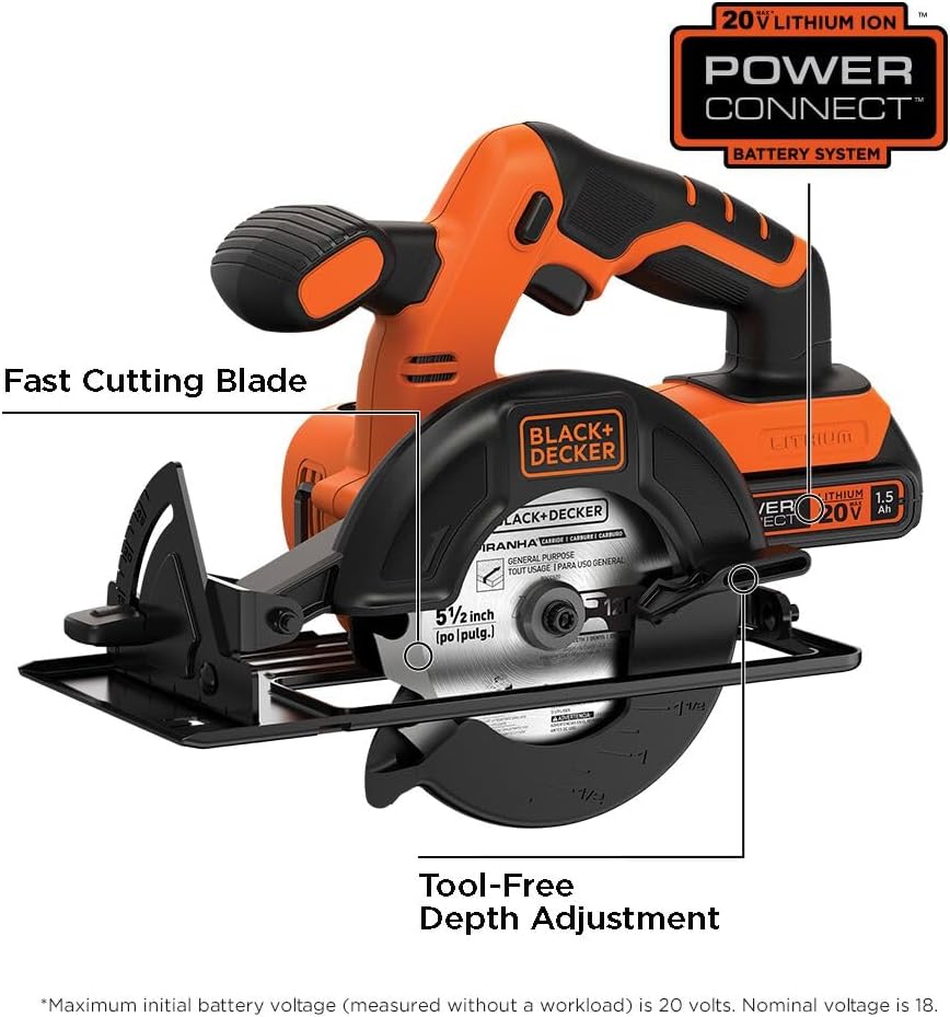 BLACK DECKER 20V MAX POWERCONNECT 5-1/2 in. Cordless Circular Saw with Battery and Charger (BDCCS20C)