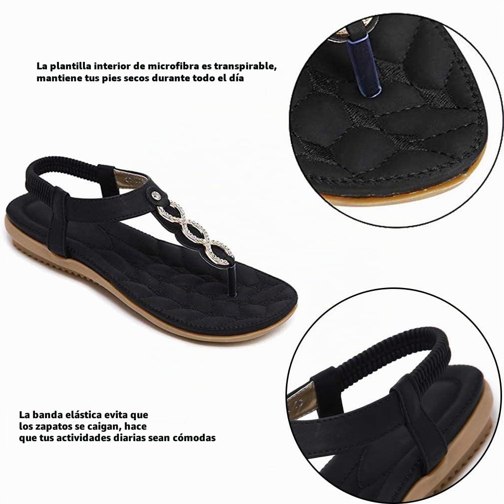 Sandalias Mujer Verano Planas Comodas Bohemio Sandalias de Playa Punta Abierta Clip Toe Pisos Cómodo Elástica Casual Zapatos 36-41 EU
