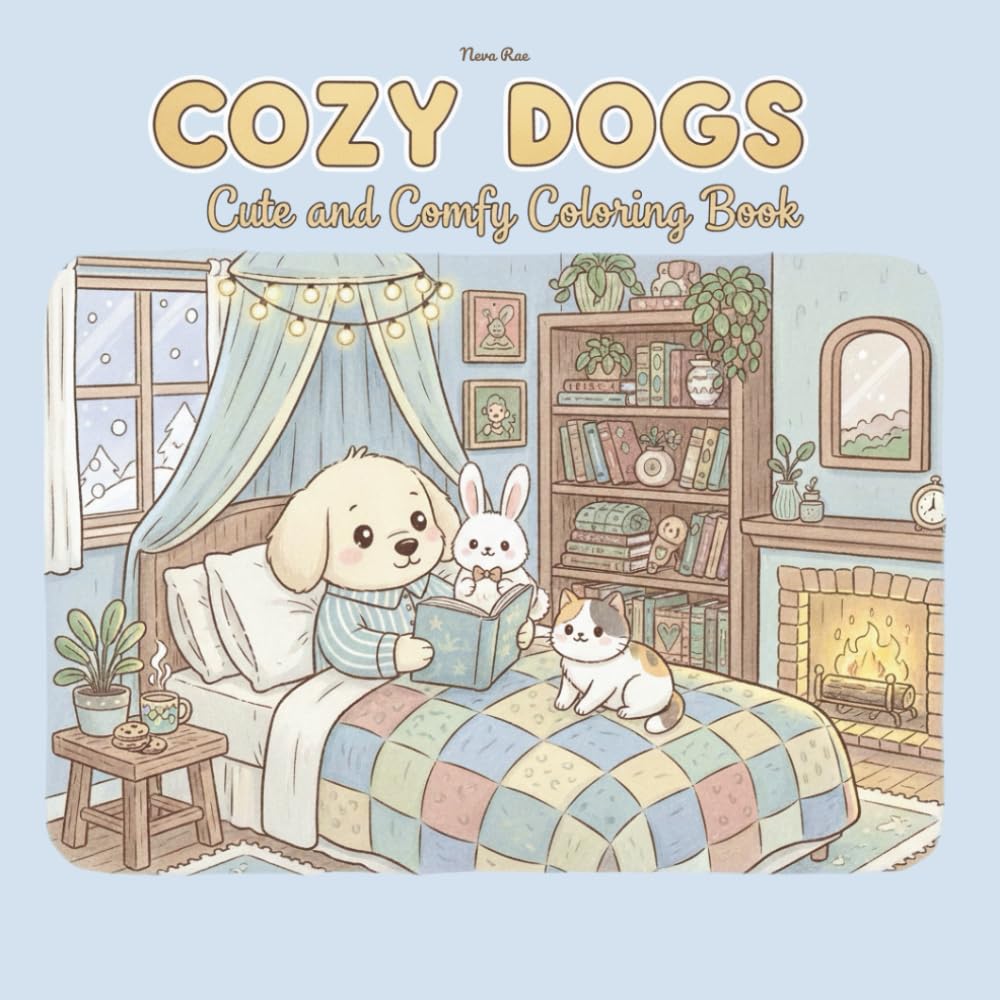 Cozy Dogs: Cute and Comfy Coloring Book for Adults & Teens Featuring Adorable Dogs in Cozy Scenes for Stress Relief (Hygge Spaces for Relaxation)