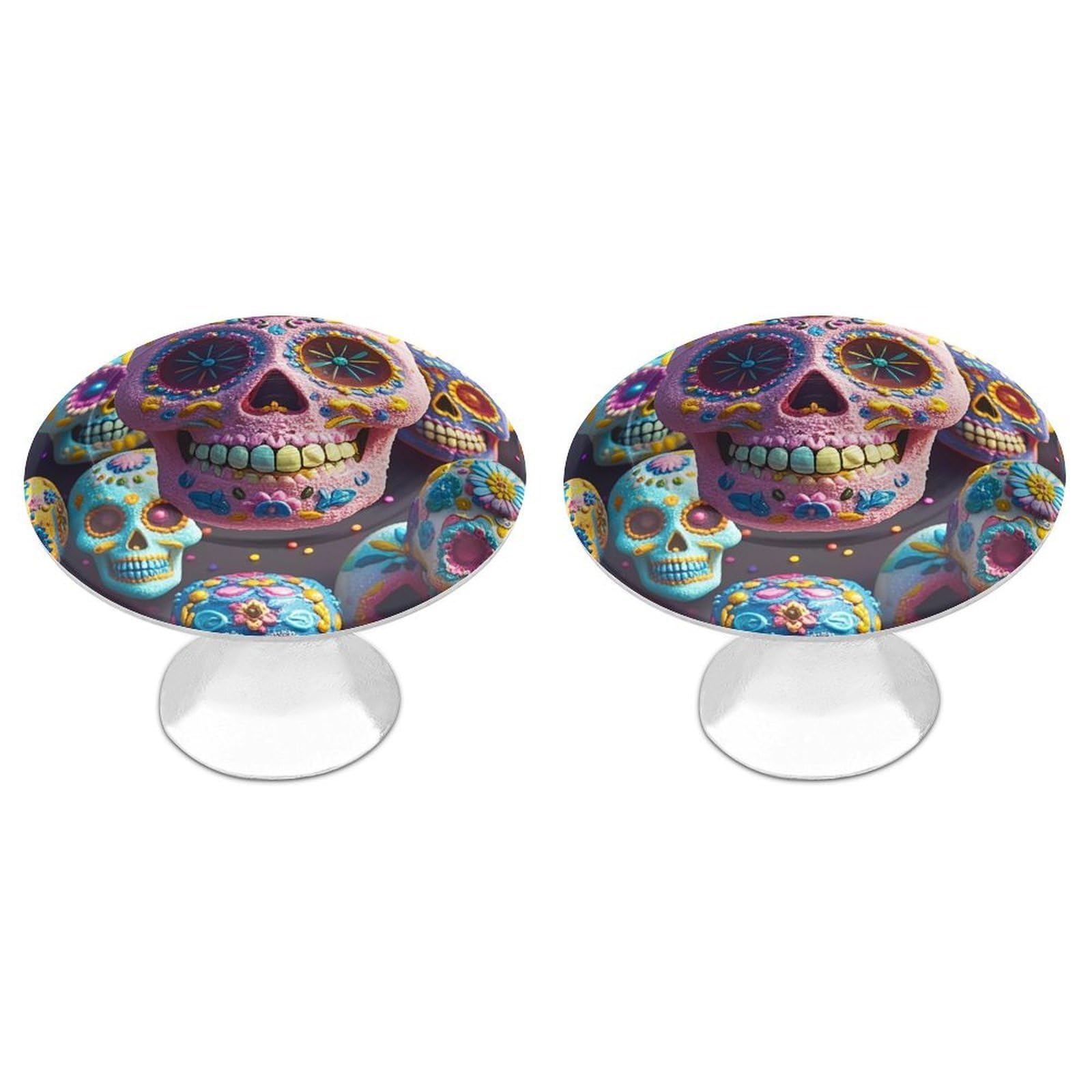 FekiLoot Round Cabinet Knob 2 Pack Kitchen Drawer Knobs Stainless Steel Round Drawer Pulls Modern Cabinet Hardware Sugar Skull Drawer Hardware for Dresser Closet Door Knobs