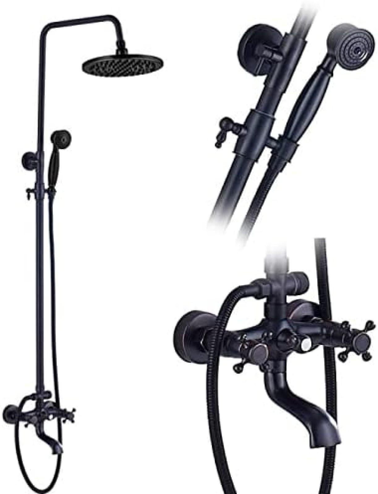 GLJTUO Bathroom Rainfall Shower Mixer Faucet Dual Handle Bath Shower Set Black Brass 8" Showerhead Shower Faucet System with Handshower,Black Bronze B,Black Bronze C,Black Bronze C